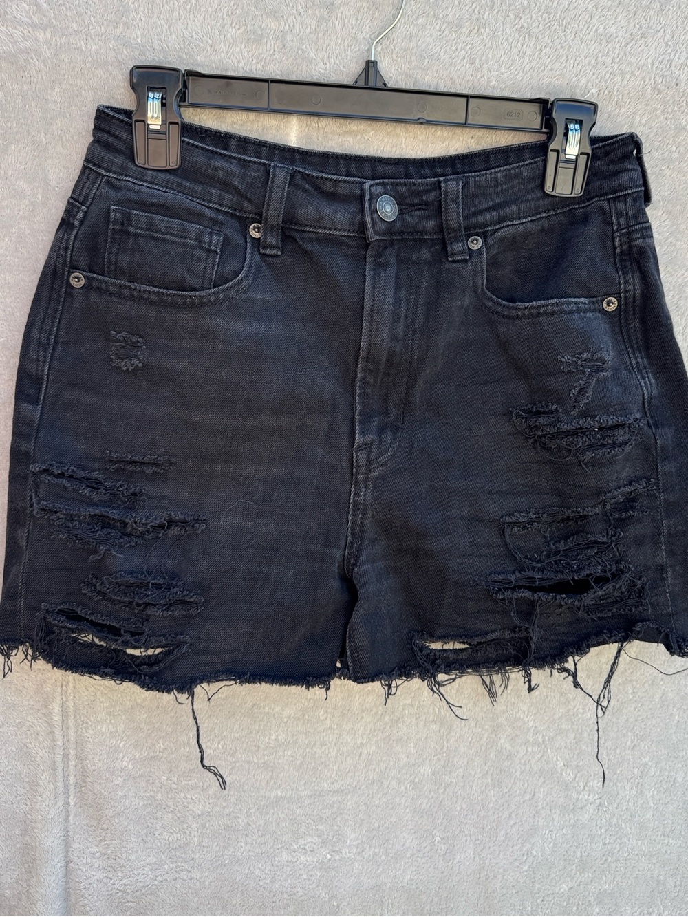 American Eagle Black distressed denim shorts size 6